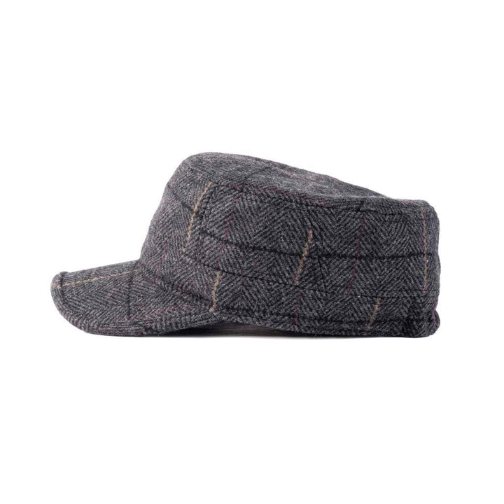  Unisex Tweed Military Cap with Adjustable Elastic Detail