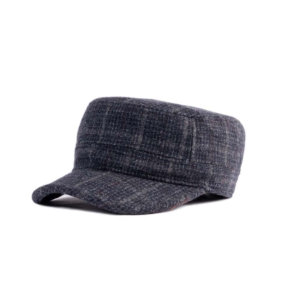  Unisex Tweed Military Cap with Adjustable Elastic Detail