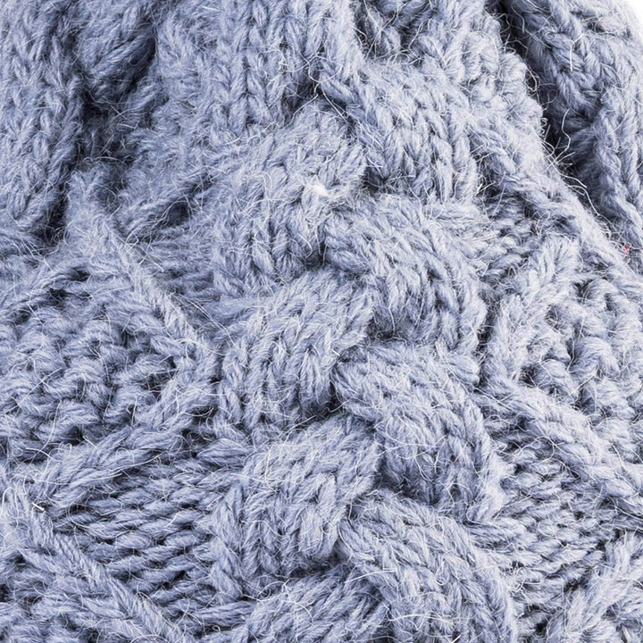 Aran Diamond Cable Button Hat Fisherman Stitch Pom Pom Hat | Chunky Rib Knit with Faux Fur Pom Pom