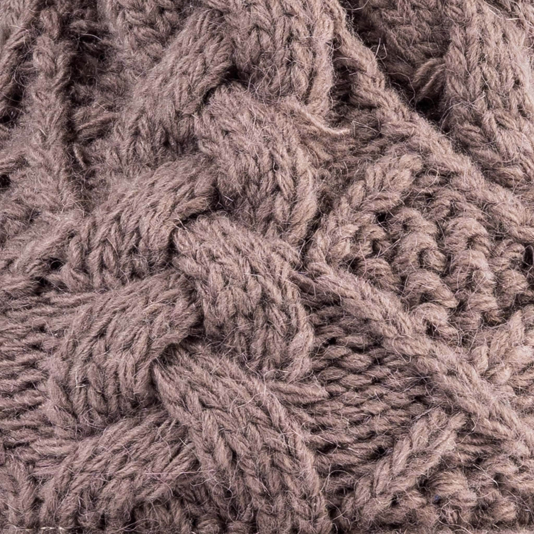 Aran Diamond Cable Button Hat Fisherman Stitch Pom Pom Hat | Chunky Rib Knit with Faux Fur Pom Pom