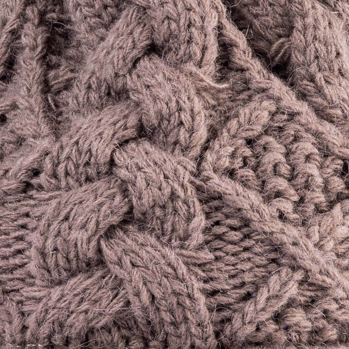Aran Diamond Cable Button Hat Fisherman Stitch Pom Pom Hat | Chunky Rib Knit with Faux Fur Pom Pom