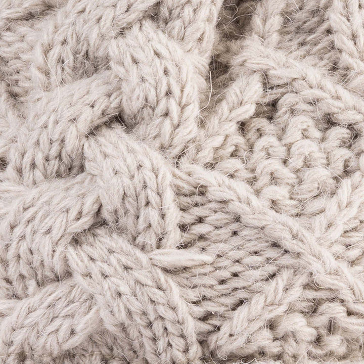 Aran Diamond Cable Button Hat Fisherman Stitch Pom Pom Hat | Chunky Rib Knit with Faux Fur Pom Pom