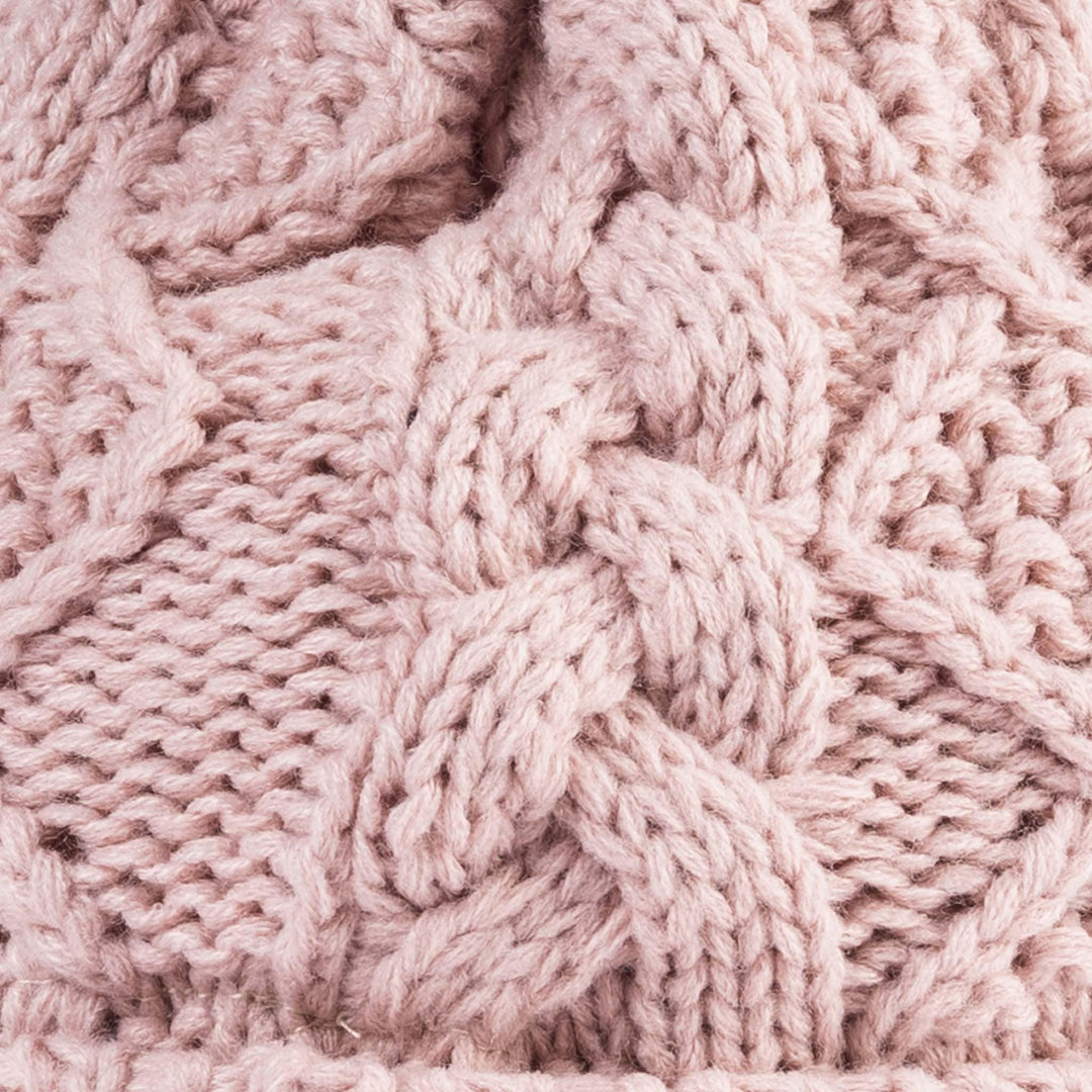 Aran Diamond Cable Button Hat Fisherman Stitch Pom Pom Hat | Chunky Rib Knit with Faux Fur Pom Pom