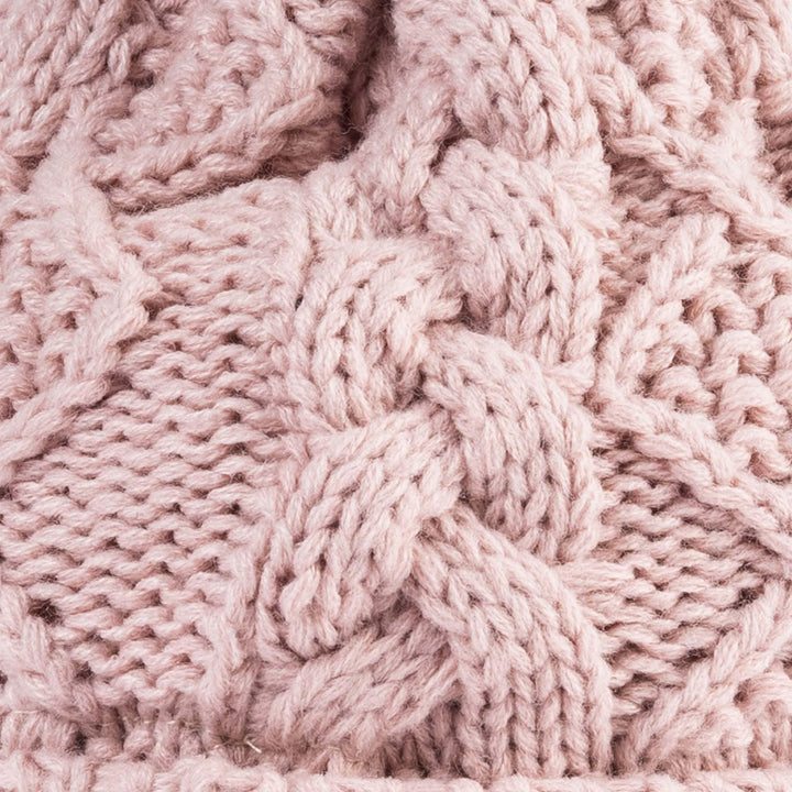 Aran Diamond Cable Button Hat Fisherman Stitch Pom Pom Hat | Chunky Rib Knit with Faux Fur Pom Pom
