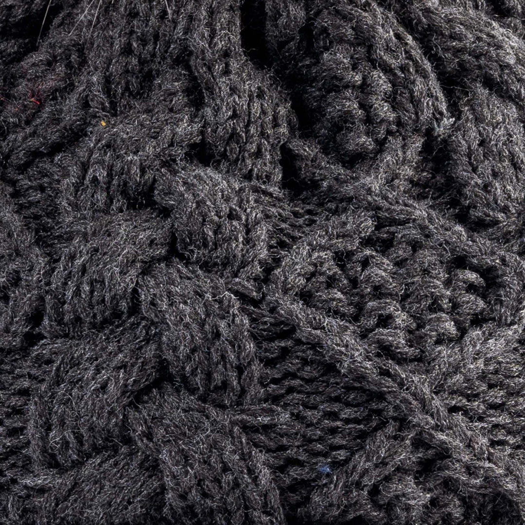 Aran Diamond Cable Button Hat Fisherman Stitch Pom Pom Hat | Chunky Rib Knit with Faux Fur Pom Pom