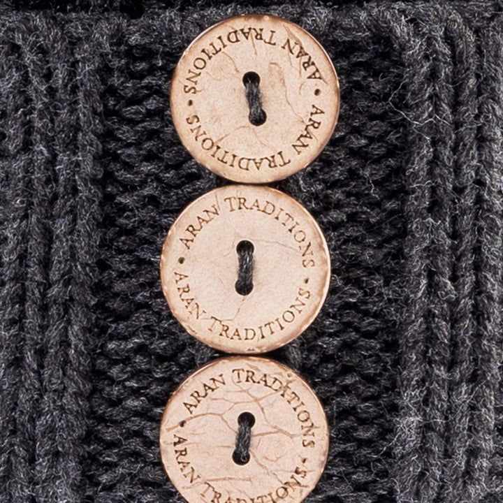 Aran Diamond Cable Button Hat Fisherman Stitch Pom Pom Hat | Chunky Rib Knit with Faux Fur Pom Pom
