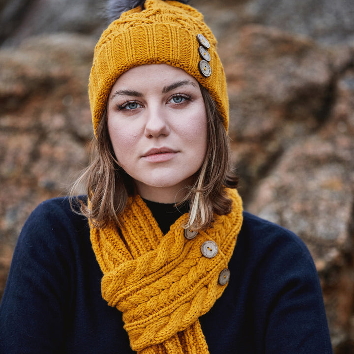 Aran Cable Button Wrap Scarf 