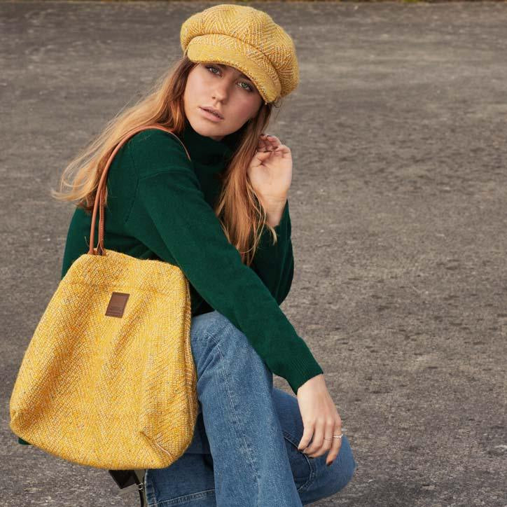 Donegal Herringbone Baker Boy Cap in Yellow | Heritage Traditions