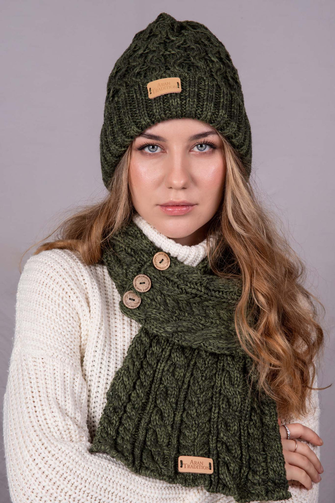 Aran Cable Button Wrap Scarf 