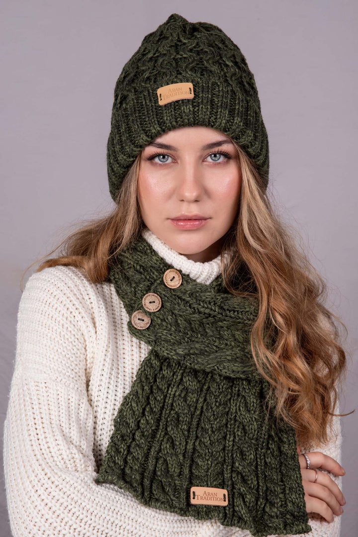 Aran Cable Button Wrap Scarf 