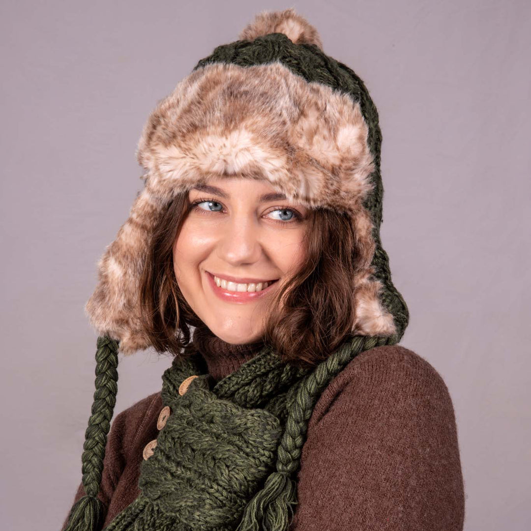 Aran Cable Trapper Hat Aran Cable Trapper Hat | Chunky Knit Design | Faux Fur Lined