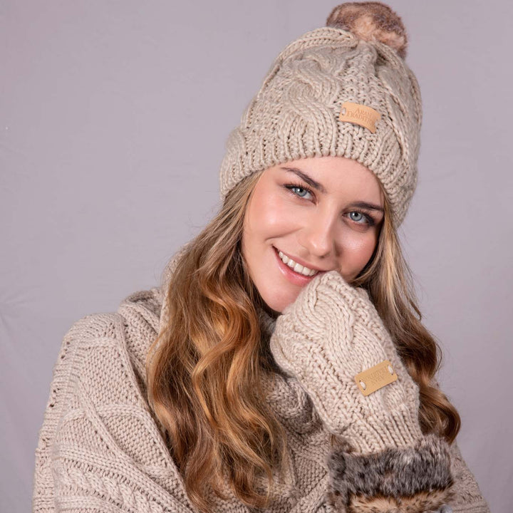 Aran Cable Tammy Hat Shop the Stylish Aran Cable Tammy Hat with Faux Fur Trim