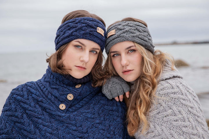 Aran Cable Button Shawl Neck Poncho - Cozy Knitwear for Women