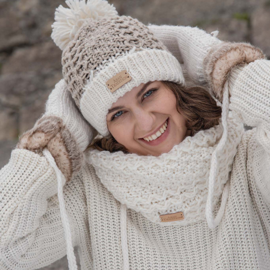 Aran Cable Fur Trim Mittens Stay Cozy & Luxurious with Aran Cable Fur Trim Mittens