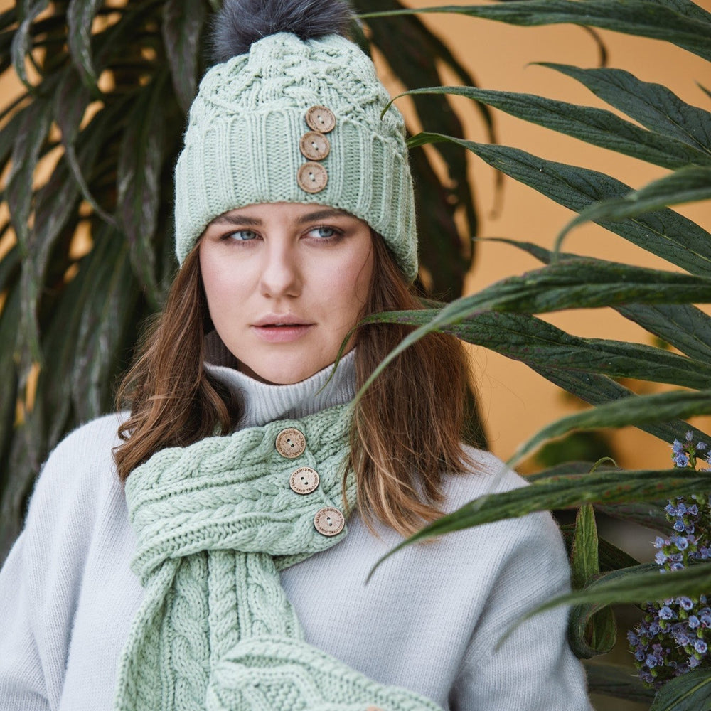 Aran Cable Button Wrap Scarf 