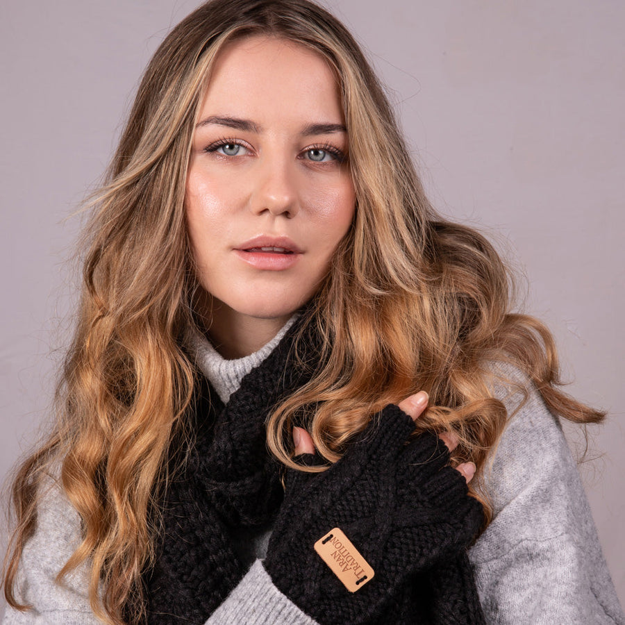 Aran Classic Cable Fingerless Gloves Aran Classic Cable Fingerless Gloves | Soft Cozy Knit Design