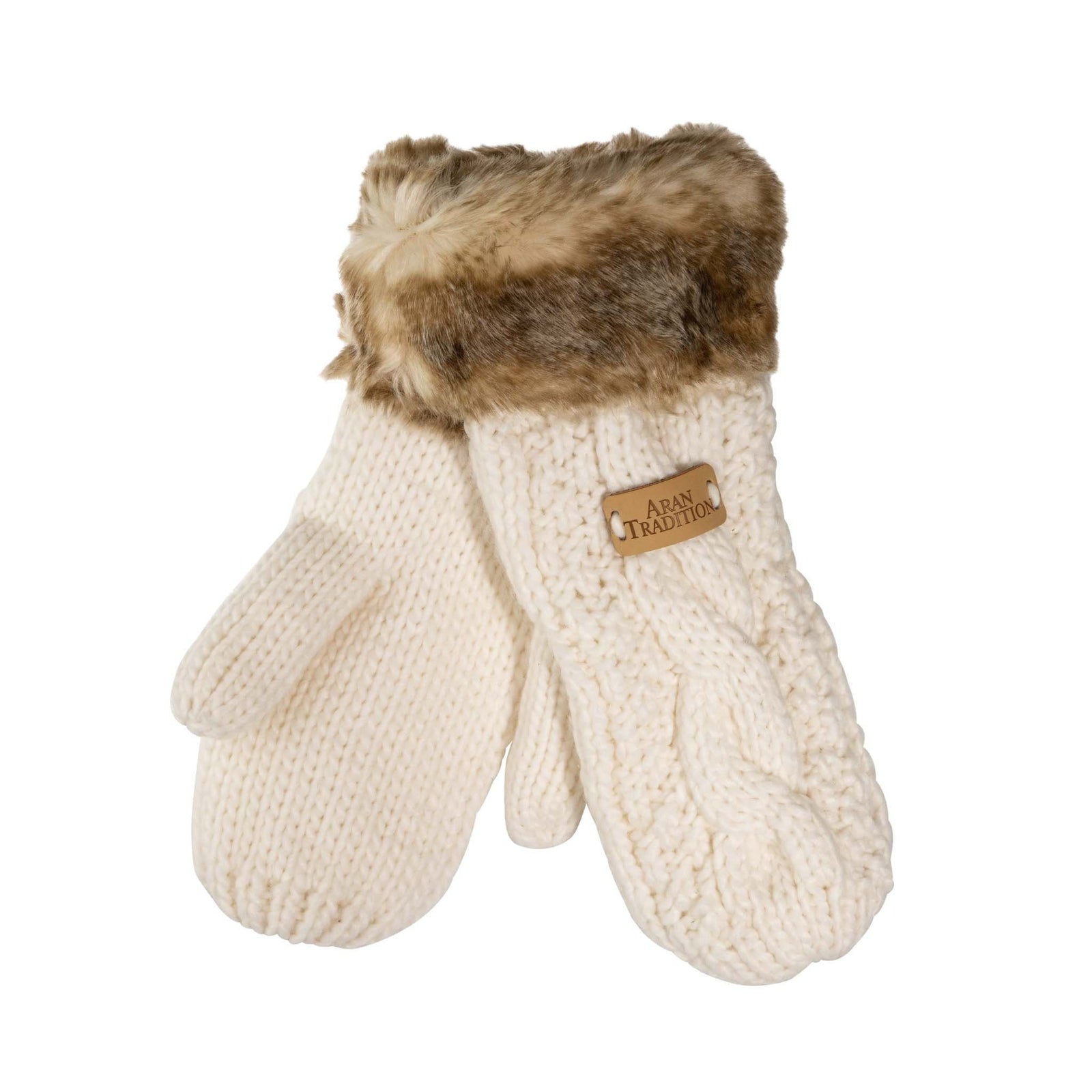 Aran Cable Fur Trim Mittens Stay Cozy & Luxurious with Aran Cable Fur Trim Mittens