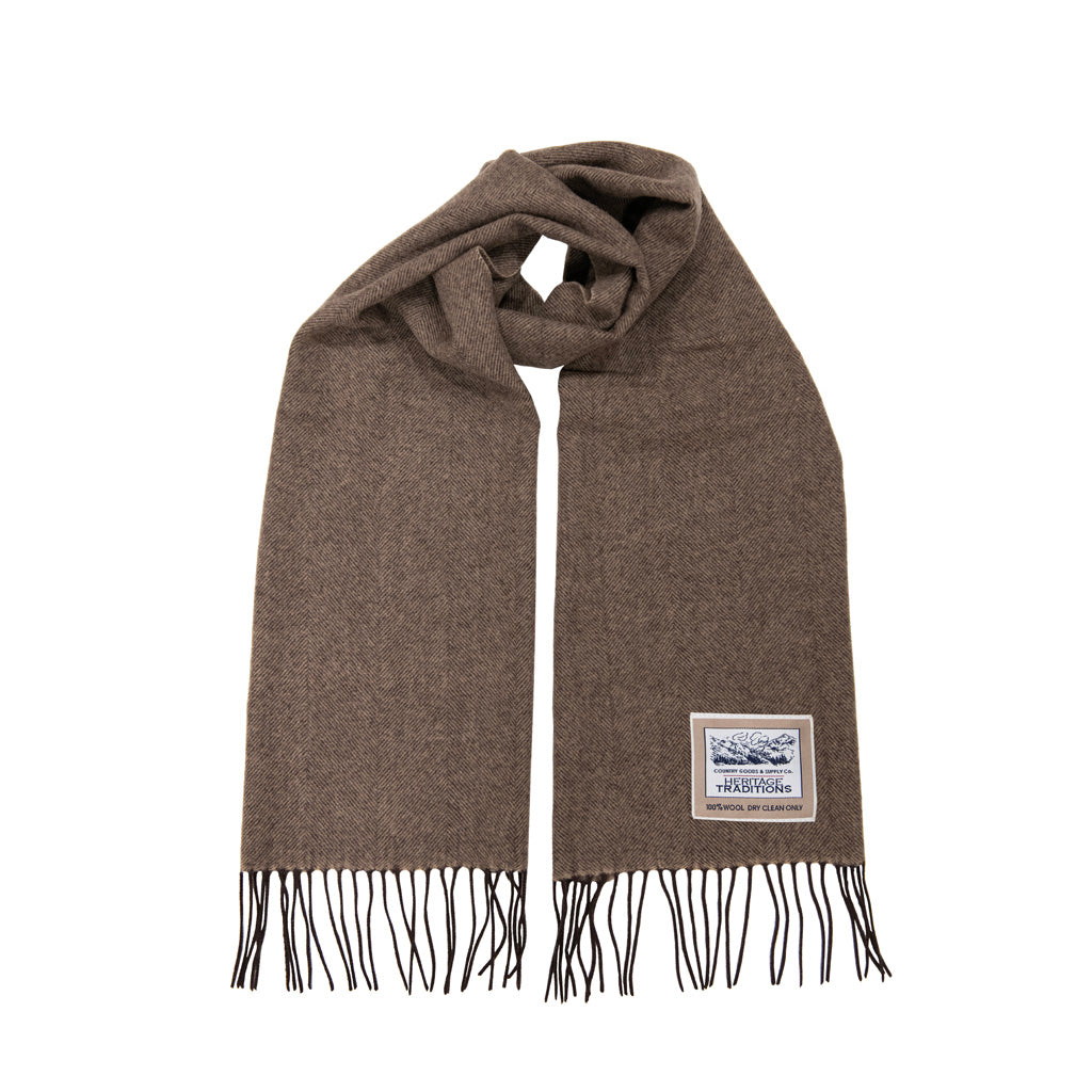 Heritage Traditions Pure Wool Herringbone Scarf with Fringe Detail