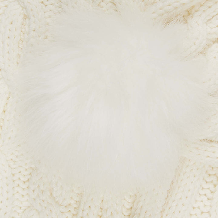 Aran Cable Pom Pom Scarf Aran Cable Pom Pom Scarf | Soft Knit with Faux Fur Trim | One Size