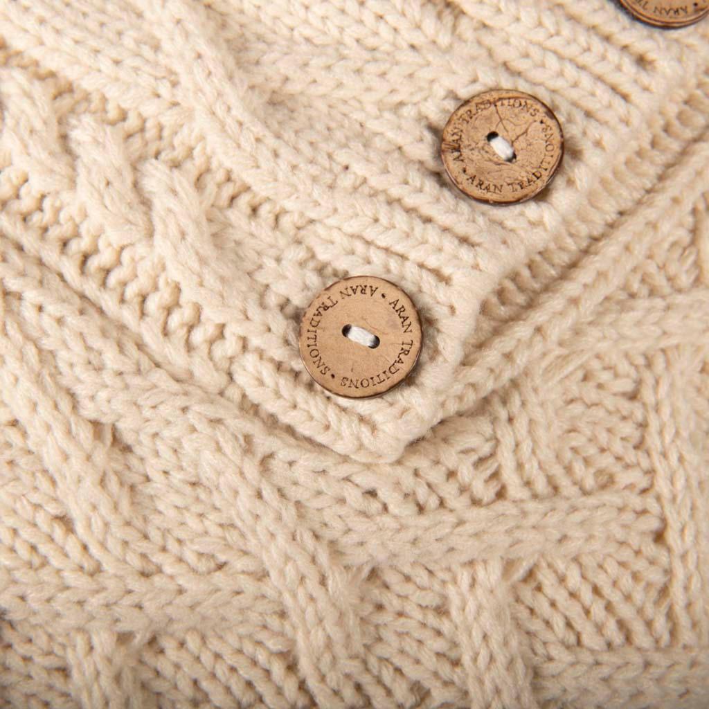 Aran Cable Button Shawl Neck Poncho - Cozy Knitwear for Women