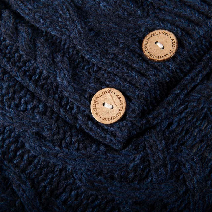 Aran Cable Button Shawl Neck Poncho - Cozy Knitwear for Women