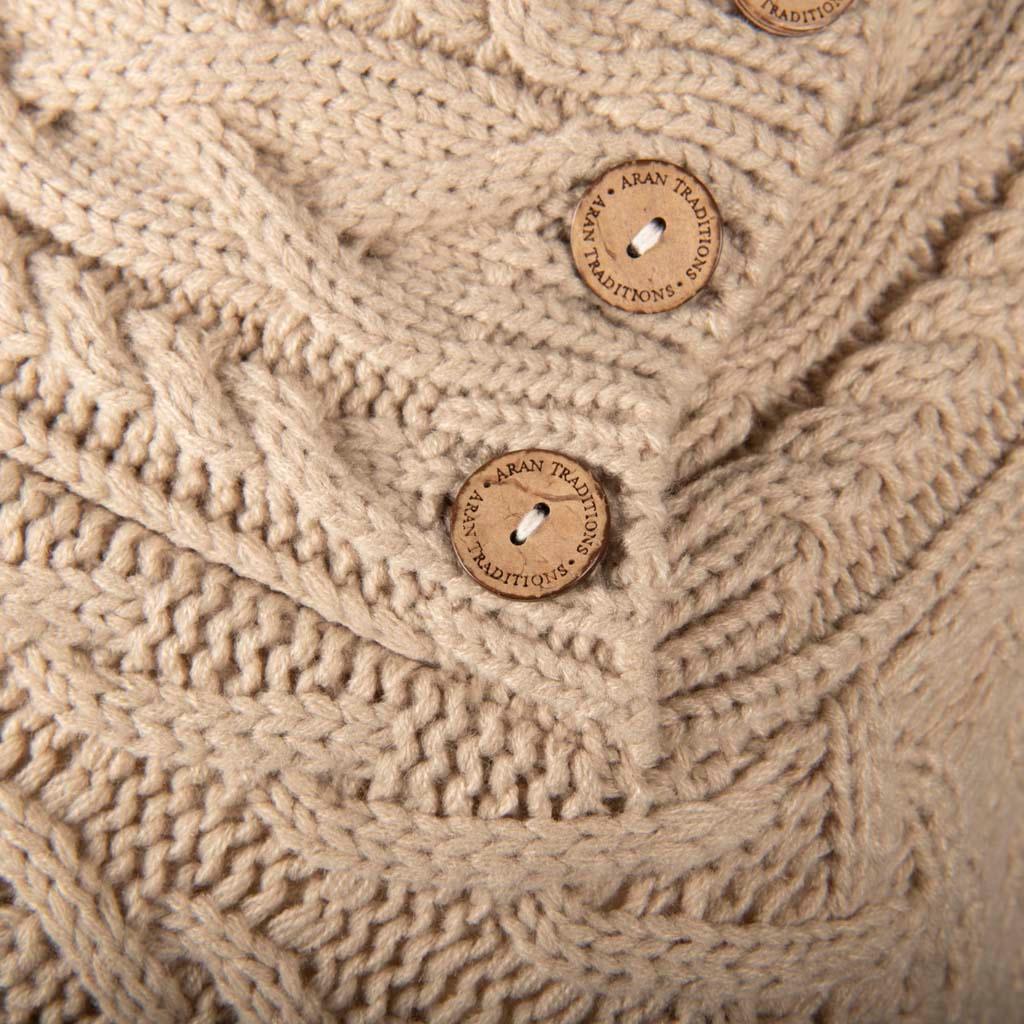 Aran Cable Button Shawl Neck Poncho - Cozy Knitwear for Women