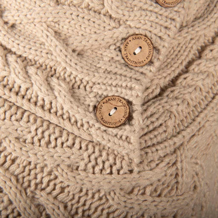 Aran Cable Button Shawl Neck Poncho - Cozy Knitwear for Women