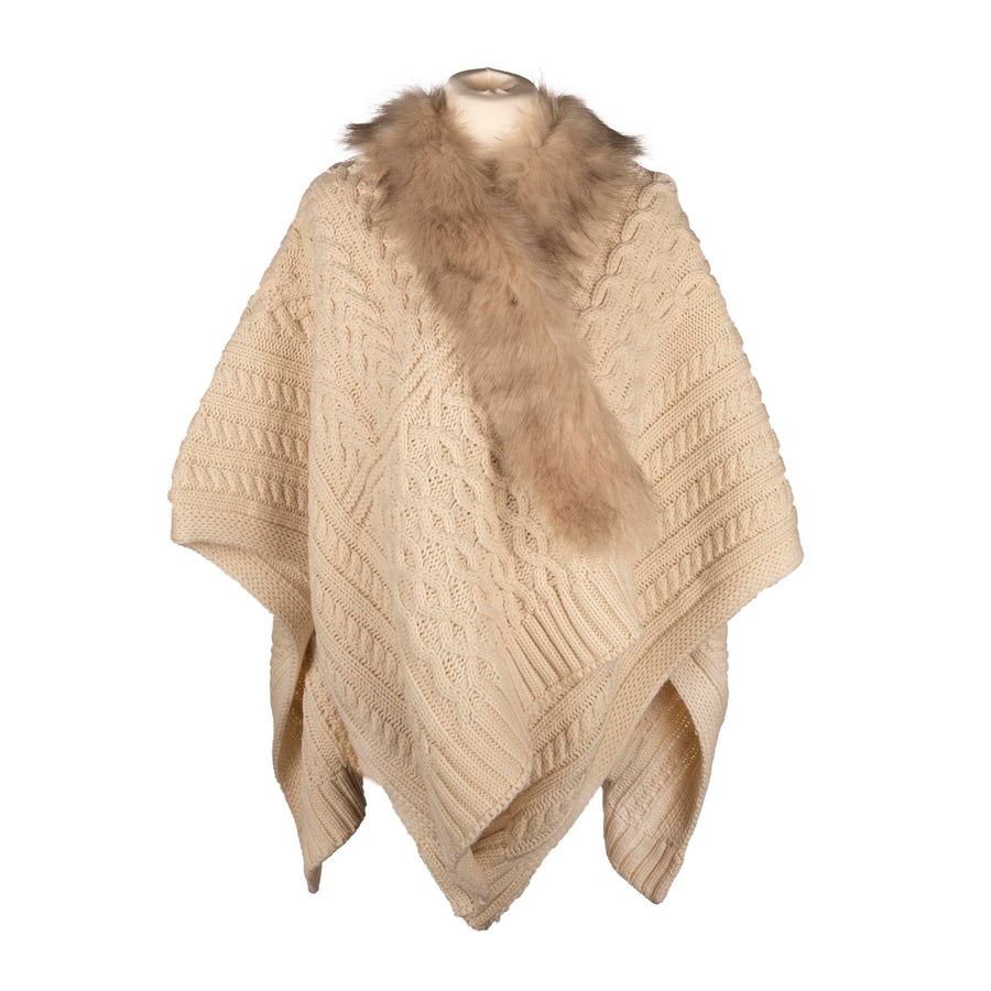 Aran Multi Cable Fur Edge Serape Shawl Aran Multi Cable Fur Edge Serape Shawl | Cozy Winter Accessory