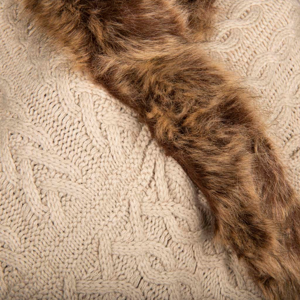 Aran Multi Cable Fur Edge Serape Shawl Aran Multi Cable Fur Edge Serape Shawl | Cozy Winter Accessory