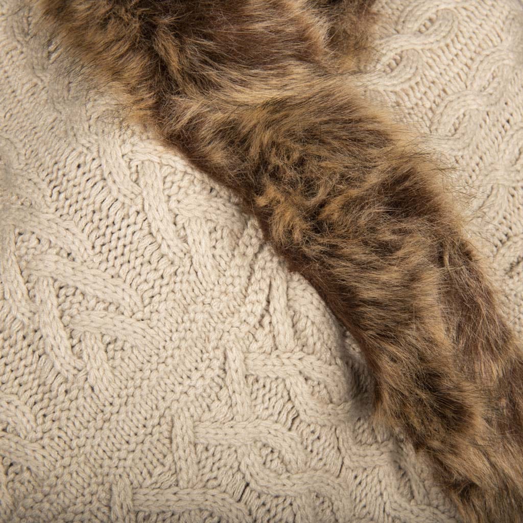 Aran Multi Cable Fur Edge Serape Shawl Aran Multi Cable Fur Edge Serape Shawl | Cozy Winter Accessory