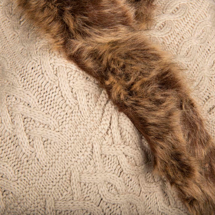 Aran Multi Cable Fur Edge Serape Shawl Aran Multi Cable Fur Edge Serape Shawl | Cozy Winter Accessory