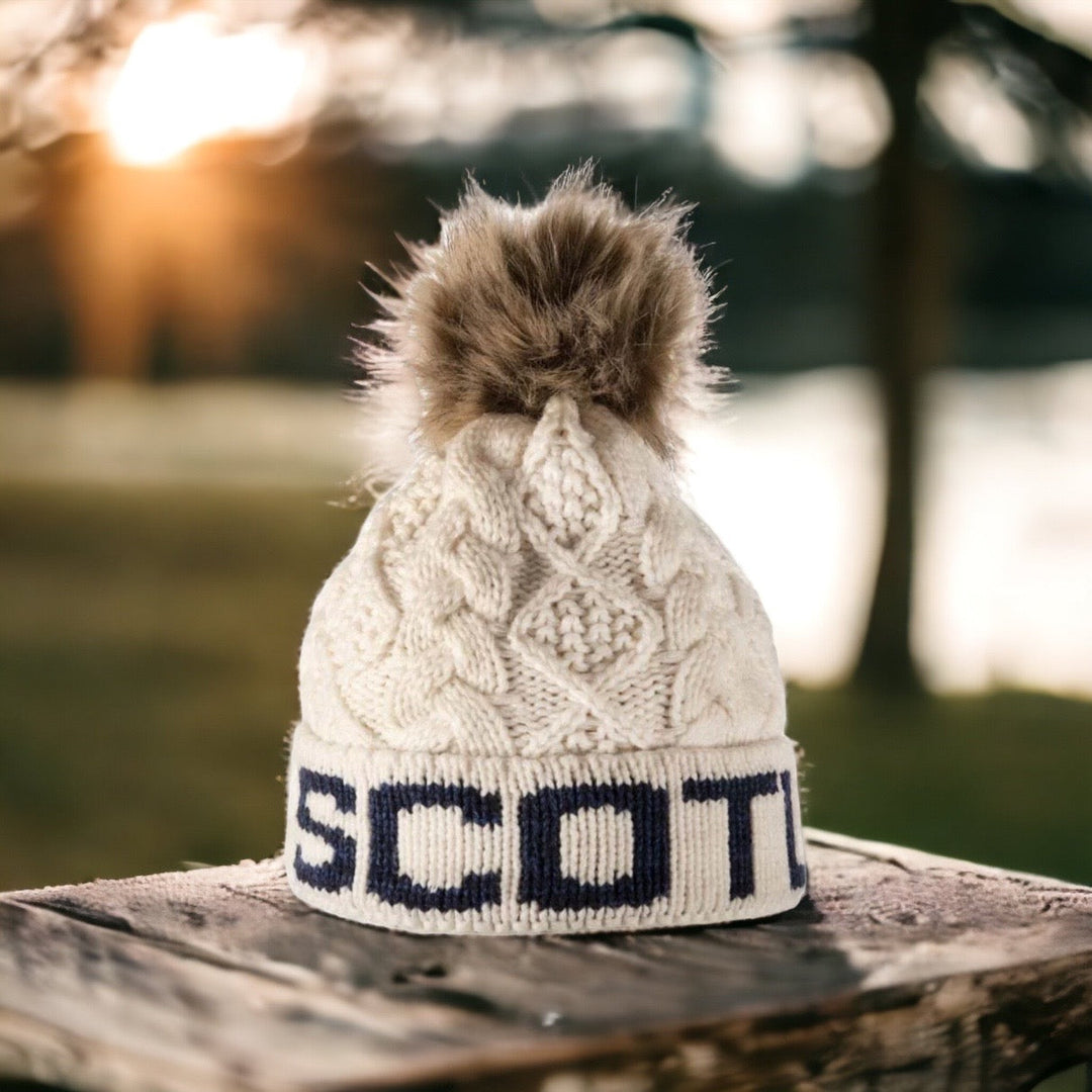 Aran Diamond Cable SCOTLAND Pom Pom Hat Aran Diamond Cable Scotland Pom Pom Hat