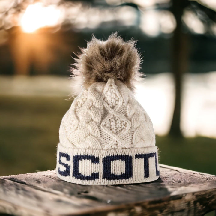 Aran Diamond Cable SCOTLAND Pom Pom Hat Aran Diamond Cable Scotland Pom Pom Hat
