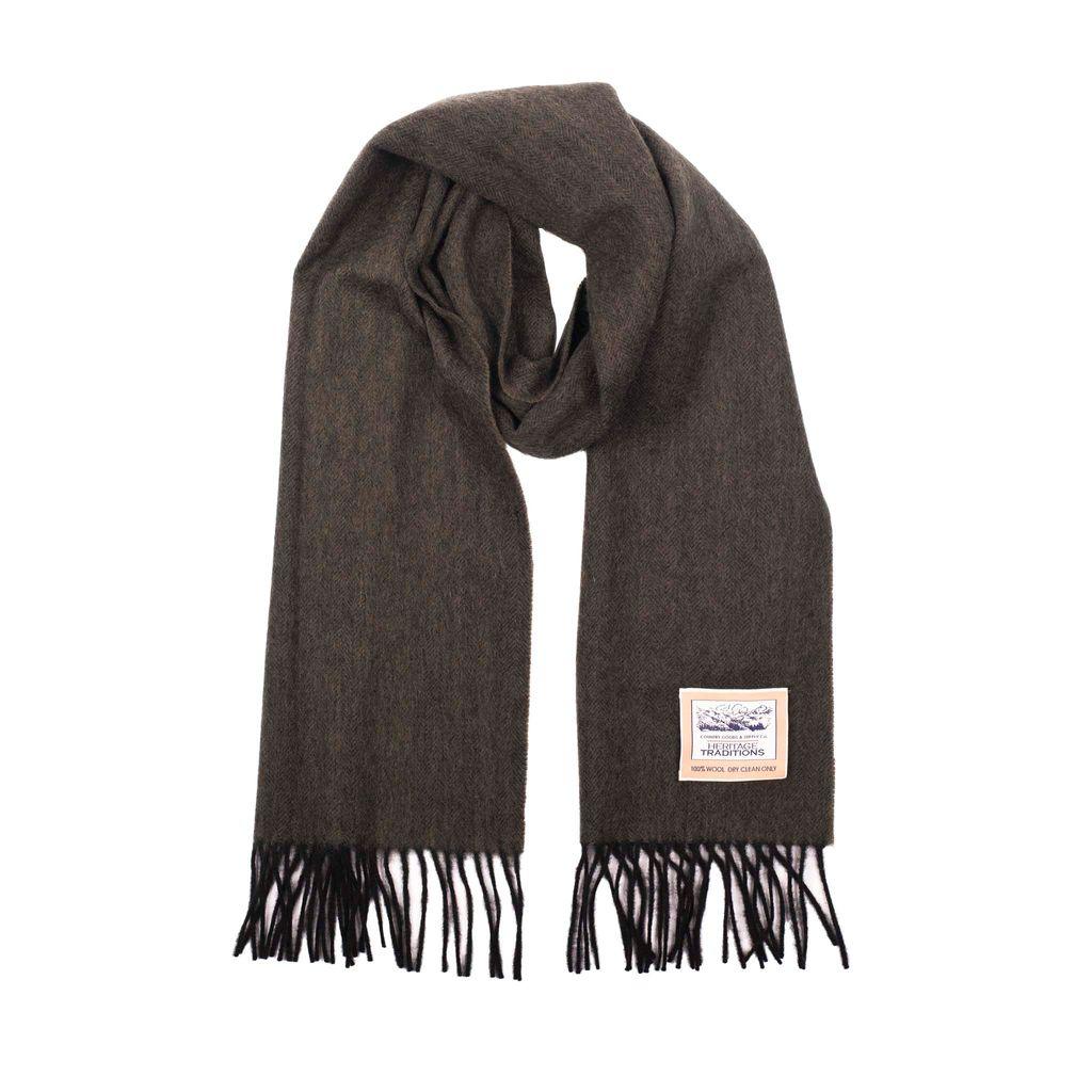 Heritage Traditions Pure Wool Herringbone Scarf with Fringe Detail