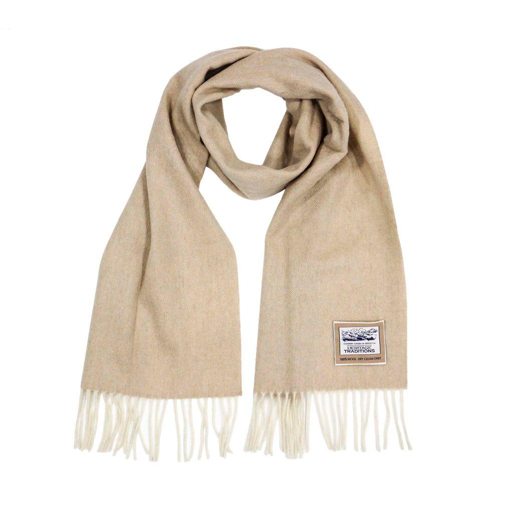 Heritage Traditions Pure Wool Herringbone Scarf with Fringe Detail